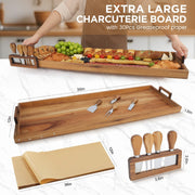 Young Speeds Acacia Charcuterie Board, 36 x 12 Inch with Knives and Papers, Natural Brown