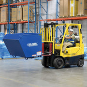 1 Cubic Yard Low-Profile Self-Dumping Forklift Hopper by Global Industrial – 51.25"L x 51"W x 28.19"H, 1.0 cubic_yards, Alloy Steel, Blue & Black, Model 989029