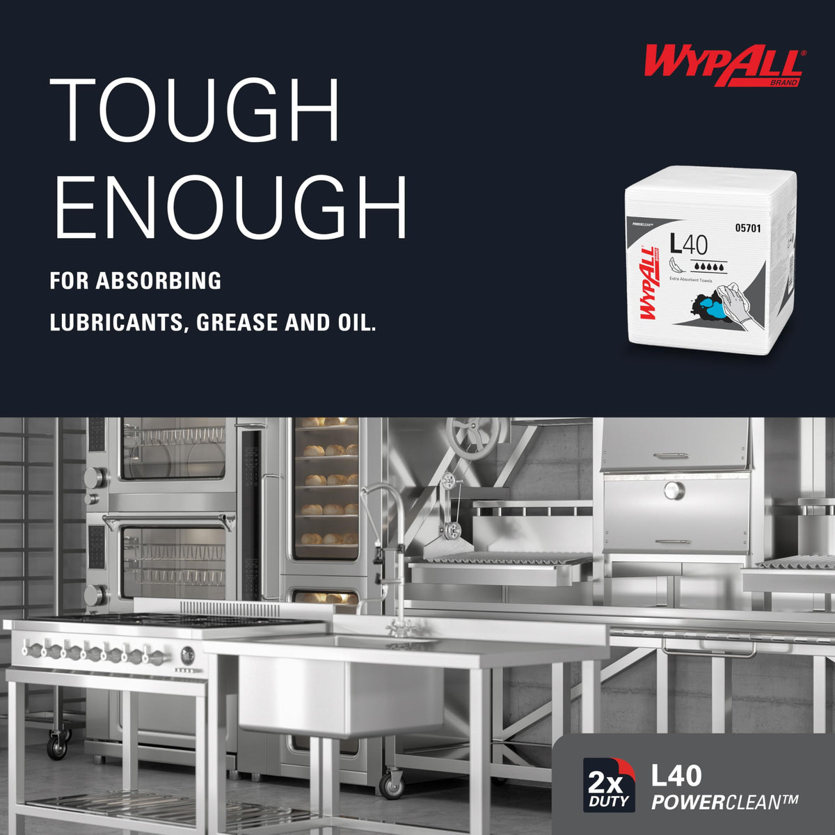 PowerClean L40 Extra Absorbent Towels by Wypall – 12" x 12.5"(Pack of 18), Paper, White, Pack of 18, Model 05701