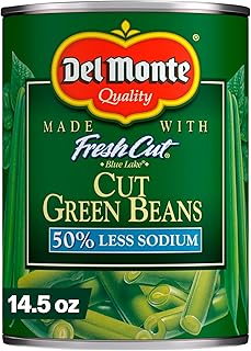 Del Monte Canned Fresh Cut French Style Green Beans with 50% Less Sodium, 14.5 Ounce