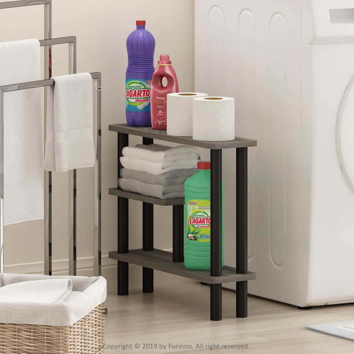 Furinno French Oak/Black / Side Rack / Contemporary Bathroom Shelves