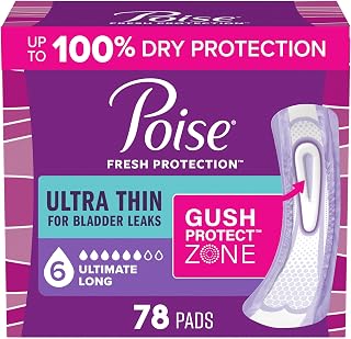 Poise Ultra Thin Incontinence Pads for Women, 6 Drop, Long, 78 ct