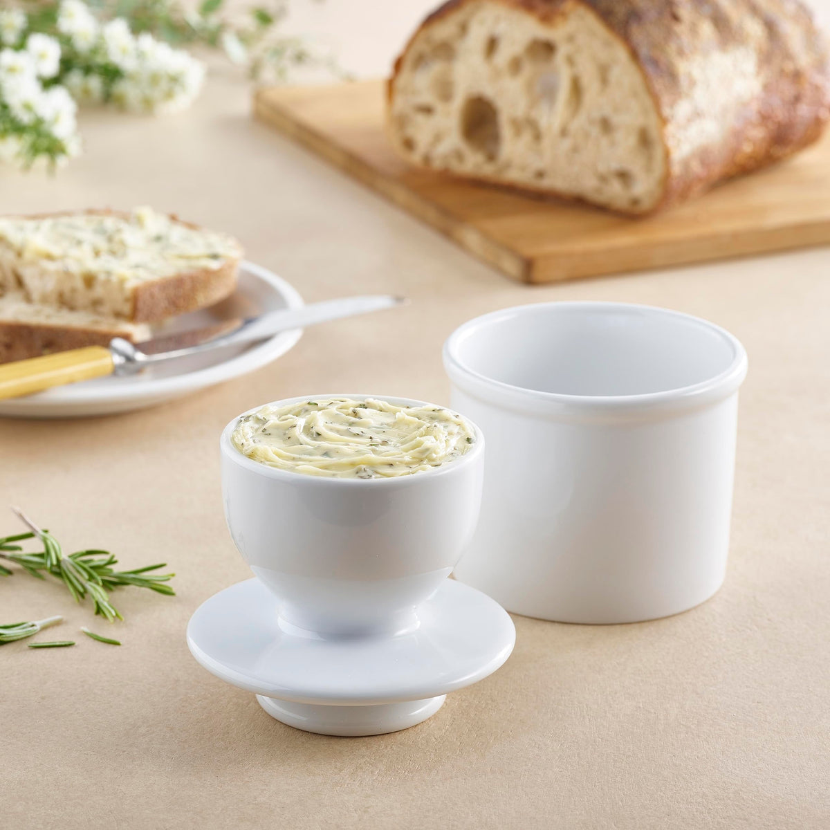 Butter Bell Ceramic Butter Keeper, One Stick Capacity, White