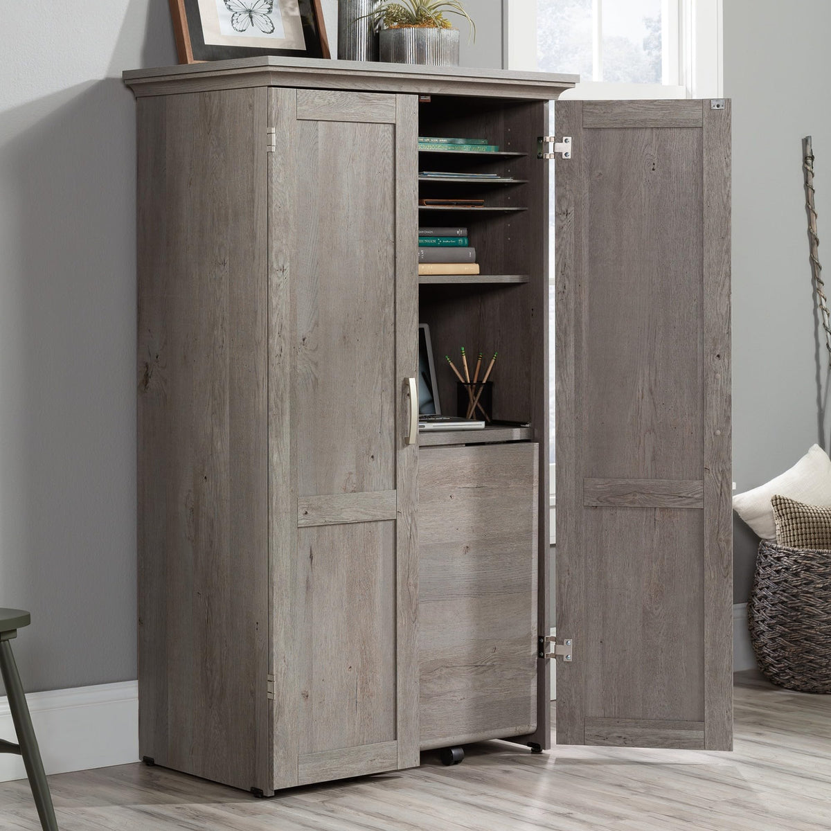 Sauder Mystic Oak / Armoire / L: 35.112" x W: 21.81" x H: 61.58" Sewing Cabinets