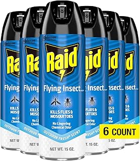 Raid Flying Insect Killer Mosquito and Fly Control No Lingering Chemical Odor Outdoor Fresh Scent 15 Ounce (Pack of 6)