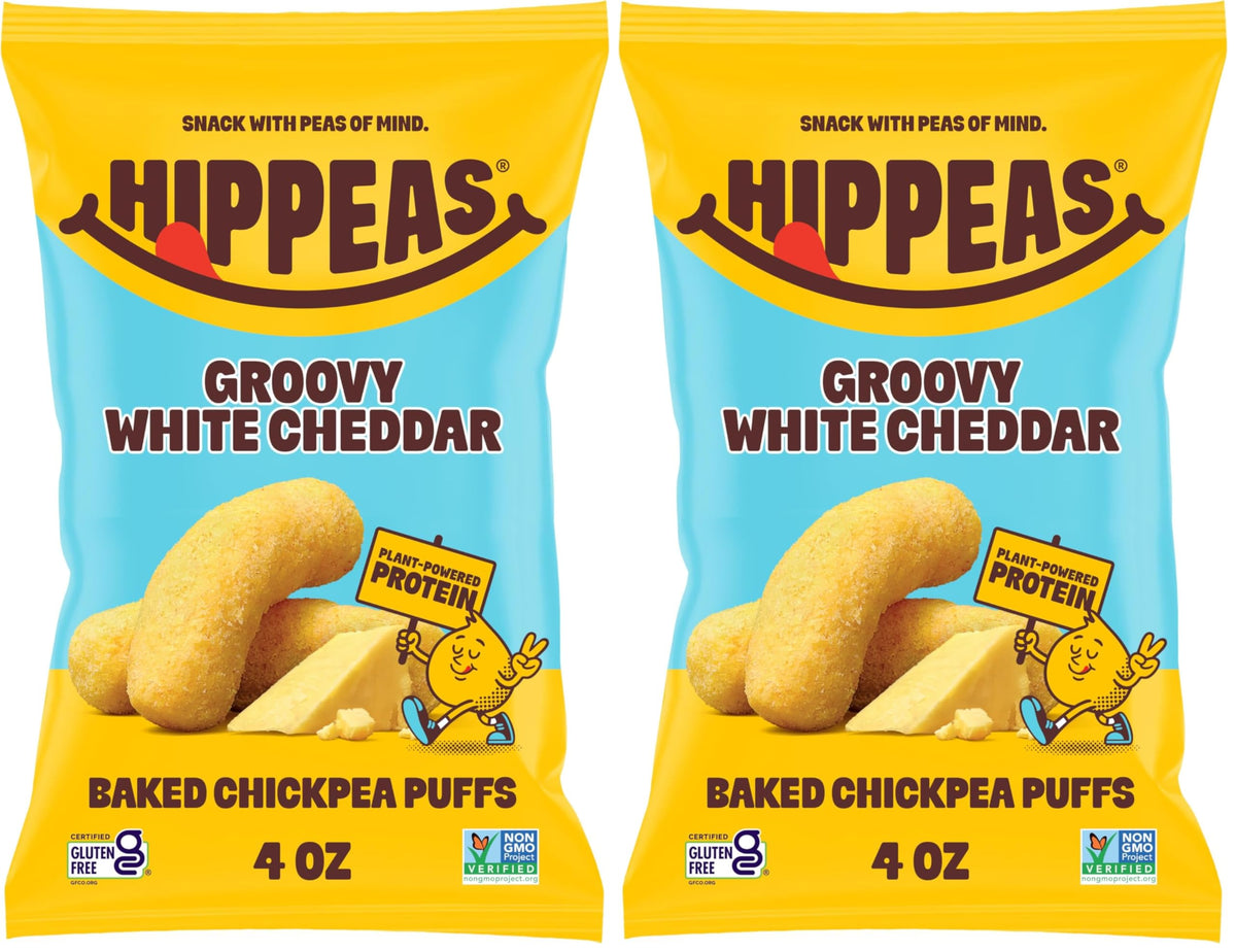 HIPPEAS Groovy White Cheddar / 4 Ounce (Pack of 2) / Basic Puffed Snacks