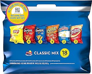Frito Lay Snacks Classic Mix Chips Variety Pack, Lay's, Doritos, Fritos, Ruffles, Cheetos, 1oz Bags, (18 Pack) (Assortment May Vary)