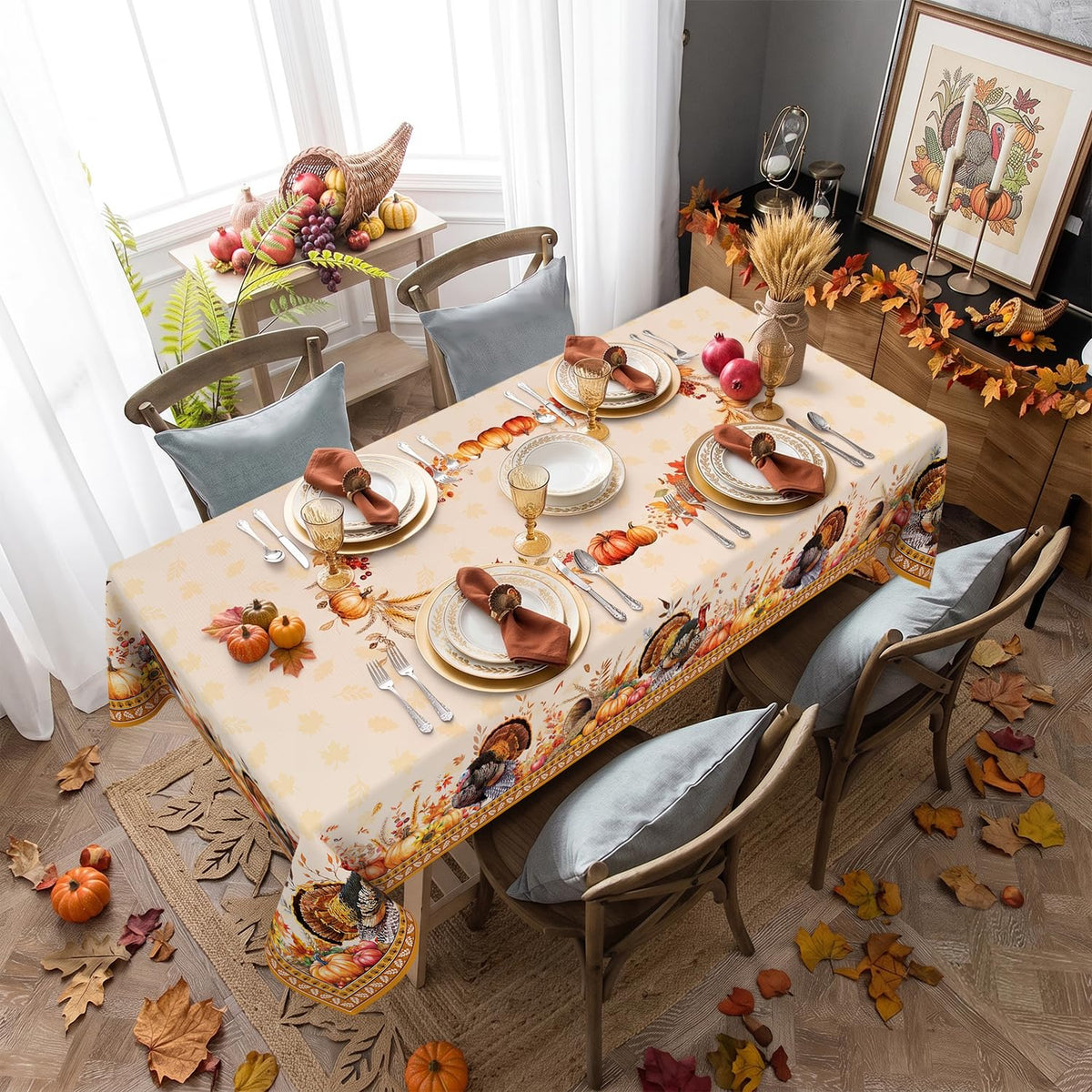 Pahhjsa Thanksgiving Tablecloth, 60 x 120 Inch Rectangle, Thanksgiving Harvest