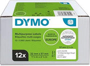 DYMO Authentic LabelWriter Multi-Purpose Labels | 32mm x 57mm | 12 Rolls of 1,000 Easy-Peel Labels (12,000 Count) | Self-Adhesive | for LabelWriter Label Makers