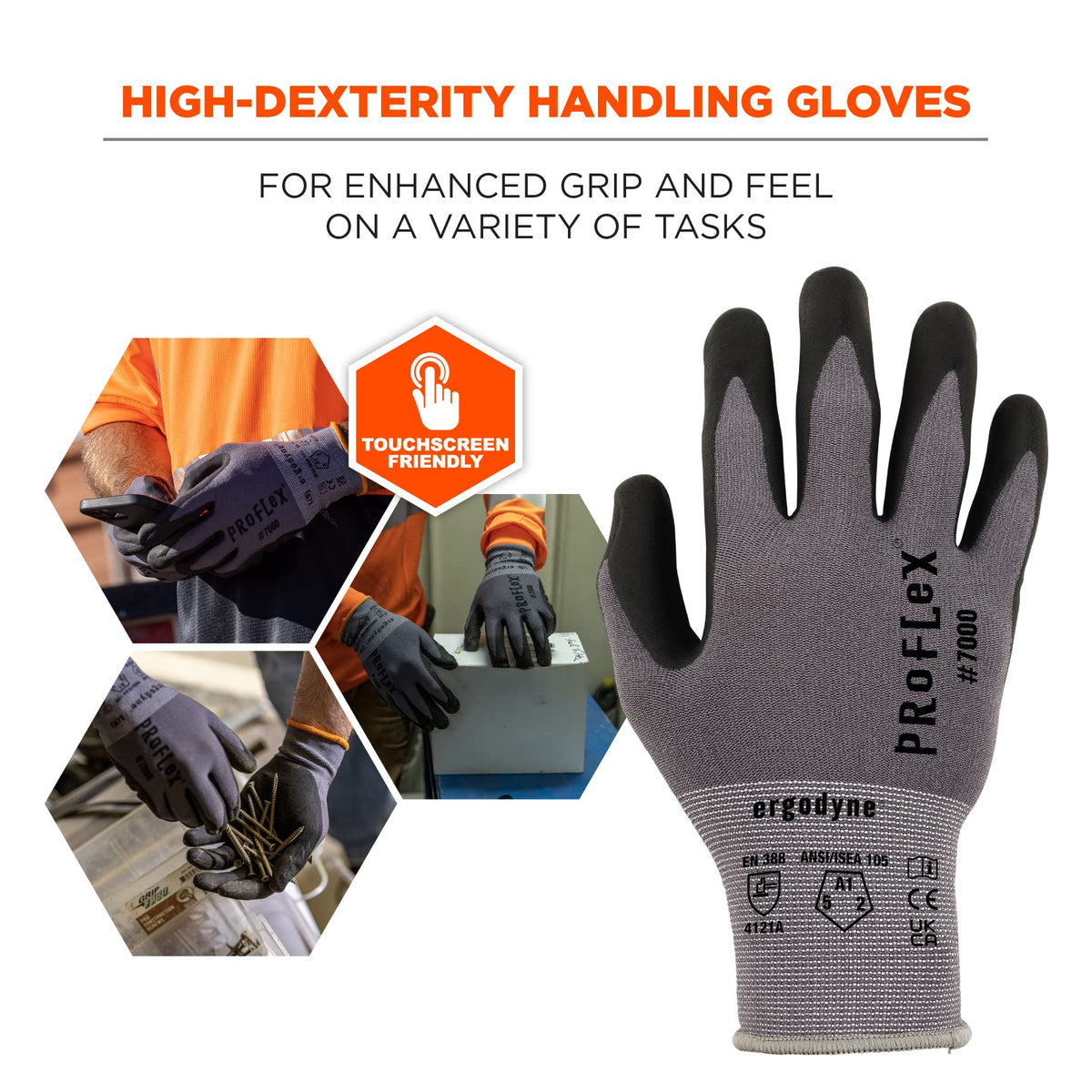 Ergodyne Large (Pack of 2) / Gris / Coated Safety Work Gloves