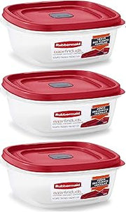 Rubbermaid Easy Find Lid Square 5-Cup Food Storage Container (Pack of 3), Red (Vented)