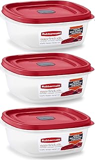 Rubbermaid Easy Find Lid Square 5-Cup Food Storage Container (Pack of 3), Red (Vented)