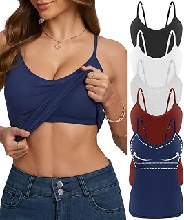 5 Pack Womens V-Neck Cotton Camisole Shelf Bra Tank Tops