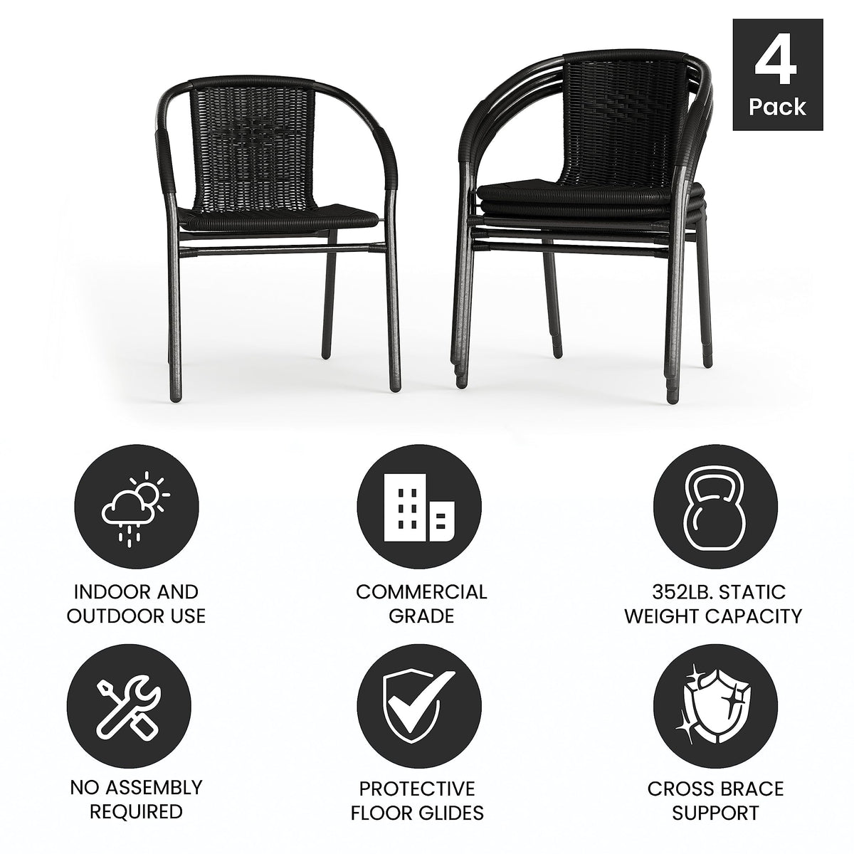 Flash Furniture Black / Set of 4 / Contemporary Patio Dining Chairs