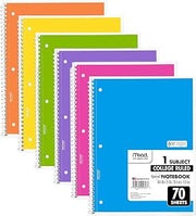 Mead Spiral Notebooks, 6 Pack, 1-Subject, College Ruled Paper, 10-1/2" x 8”, 70 Sheets per Notebook, Assorted Colors (73065)…