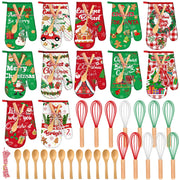 Willinglong Christmas Oven Mitt Bundle, 12 Sets with Spoons and Whisks, Classic Prints
