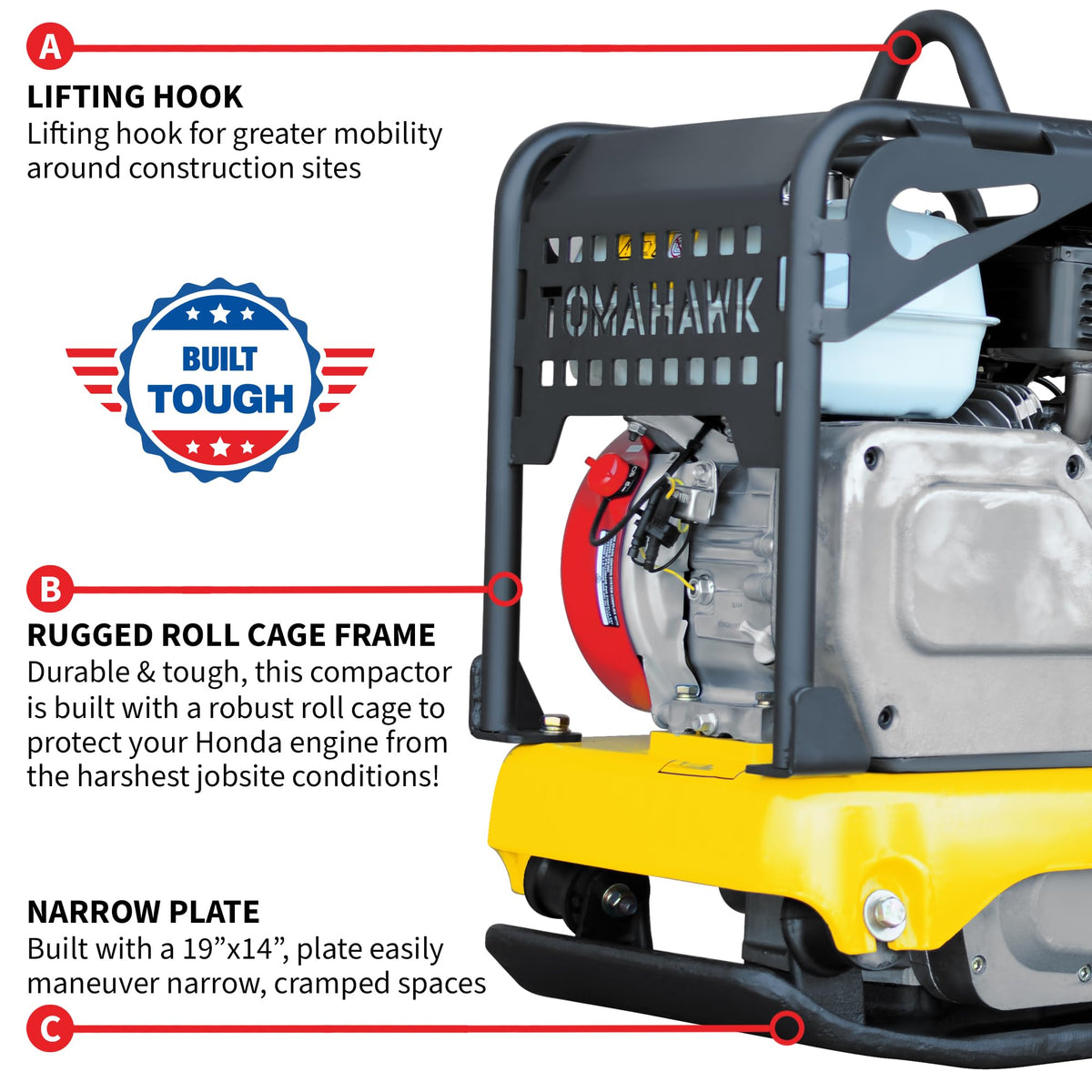 Tomahawk 5.5HP Honda Reverse Vibratory Plate Compactor Tamper Gravel Soil Compaction (5.5HP Reverse Compactor) by Tomahawk Power – Model TPC100H