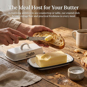Suwimut Enamel Butter Keeper, White with Black Trim, 7.7 x 4.3 x 2.6 Inches