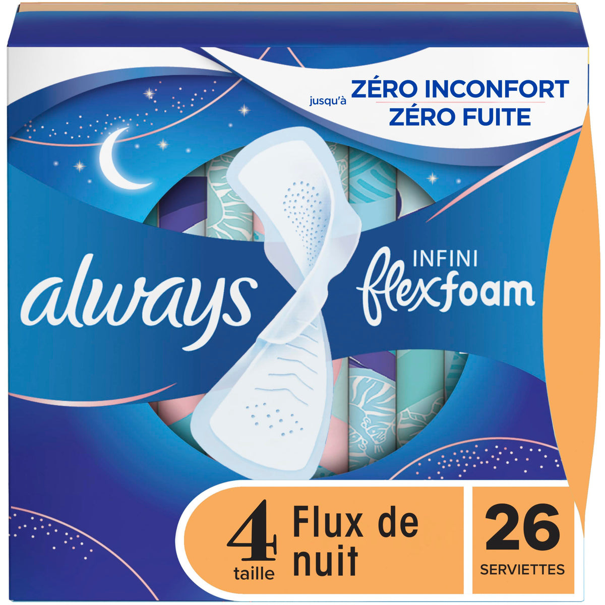 Infinity With FlexFoam Pads For Women, Size 4, Overnight Absorbency With Wings, 26 Count by Always – 1 Count (Pack of 1), Cotton, Model Always Pads