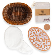 Casadema Bread Basket Set with Terracotta Warmer, Large Oval 12 x 9 Inches, Dark Brown