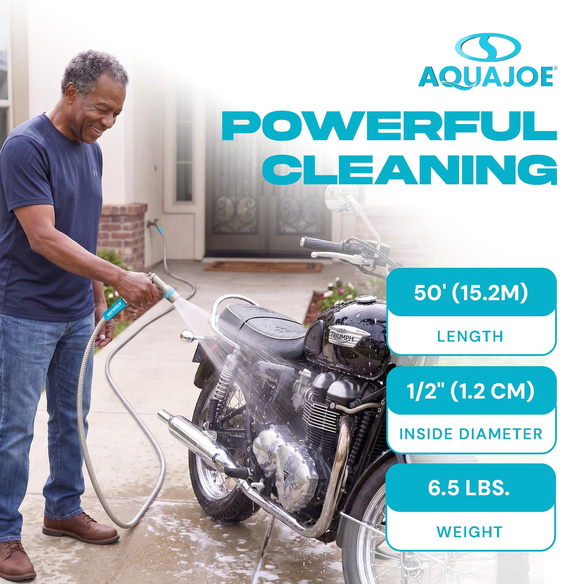 50-Foot Heavy Duty Garden Hose by Aqua Joe – 50 Feet, Outer Layer: Stainless Steel, Inner Core: PVC, Silver, Model AJSGH50