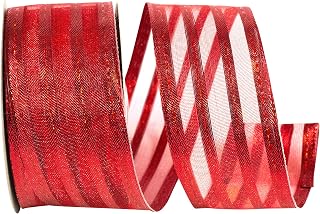 Reliant Ribbon 92311W-065-09F Metallic Stripe Value Wired Edge Ribbon, 1-1/2 Inch X 10 Yards, Red