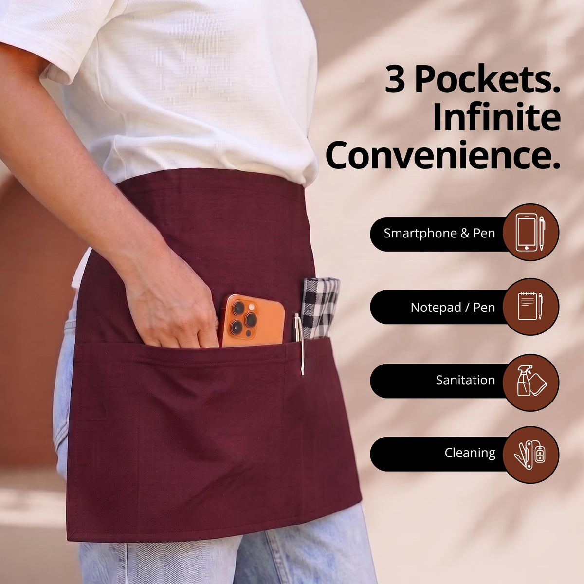 Server Waist Aprons 4 Pack Short 3 Pockets Men Women Burgundy by Utopia Wear – 24x12 Inches (Pack of 4), Polyester, Burgundy, Model UK0963