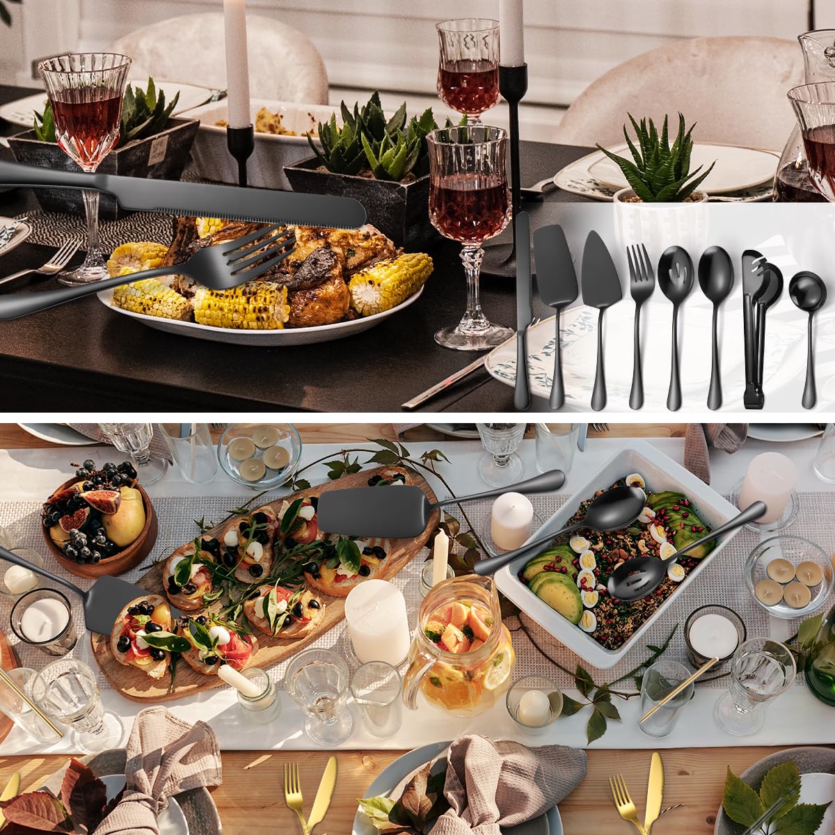 Aarainbow Serving Utensils Set, Stainless Steel 8 Piece, Black
