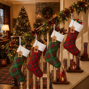 Twistover Christmas Stockings, 18 Inch Tartan Plaid Set of 12, Red Green