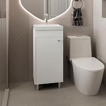 Tuhome Rivera Freestanding Bathroom Vanity, Single-Door Sink Base Cabinet with Open Shelf, 33.1" H x 15.8" W, Engineered Wood, Small Vanity for Powder Room, White