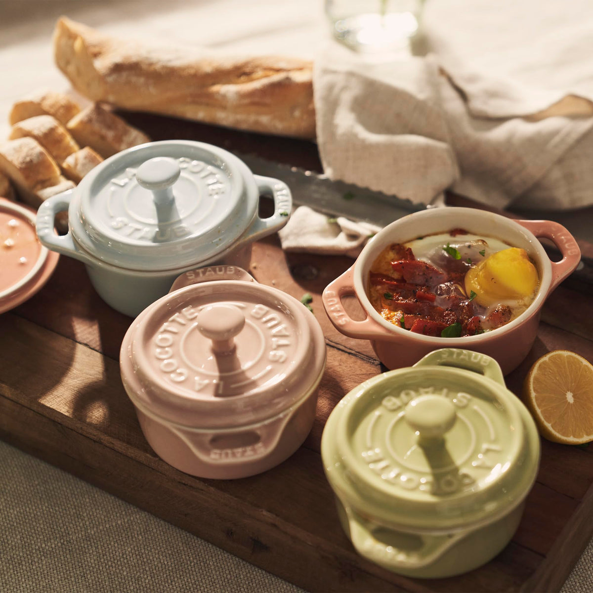 Ceramic 6-pc Mini Round Cocotte Set - Macaron Pastel Colors by STAUB – 6-pc, 7 quarts, Stoneware, Pastel, Pack of 6