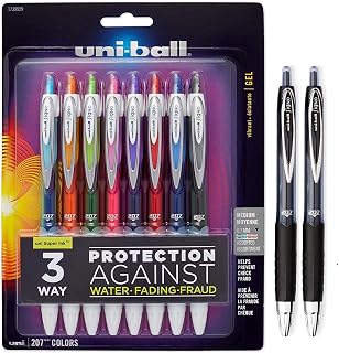 Uni-Ball 1937262 207 Gel Pens, 0.7mm Medium Point, Assorted Colors, Pack of 8 Plus 2 Bonus, Packing may Vary