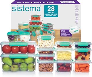 Sistema KLIP IT Storage Containers, Airtight and Stackable Food Storage Containers with Lids, Lunch Boxes and Snack Boxes, BPA-Free, 28 Pieces (14 Cans and Lids)