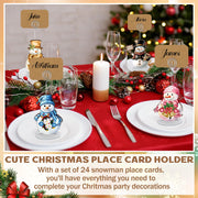 Yookeer Snowman Wood Place Card Holders, 24 Sets with Kraft Cards, Multicolor