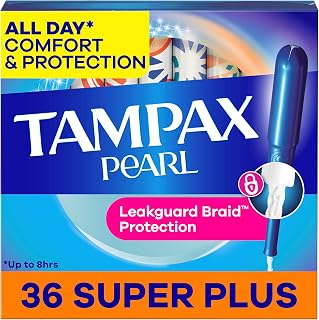 Tampax Pearl Tampons, with LeakGuard Braid, Super Plus Absorbency, Up to 100% Leak and Odor Free Protection, Unscented, 36 Count