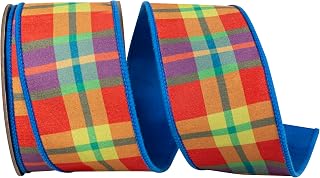 Reliant Ribbon Plaid Bedoya Deluxe Turquoise Backed Wired Edge, Turquoise, 2-1/2 Inch, 10 Yards