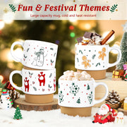 Qiksion Christmas Mugs, 16 Ounce Ceramic Set of 4, Red Green