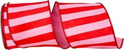 Reliant Ribbon Cabana Striped Dupioni Deluxe Wired Edge, Pink/red, 4 Inch, 10 Yards