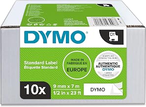 DYMO Authentic D1 Labels, 9mm x 7m Roll, Black Print on White, Self-Adhesive Labels for LabelManager Label Printers, 10 Count