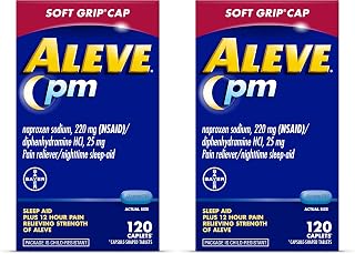 Aleve PM Sleep Aid Plus Pain Reliever Caplets,Naproxen Sodium & Diphenhydramine HCl,Nighttime,120 Count (Pack of 2)