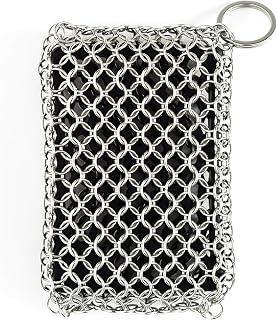 FINEX Stainless Steel Chain Link Scrubber, Cast Iron Skillet & Grill Pan Cleaner, Silicon Insert, Safe & Durable, Made in the USA