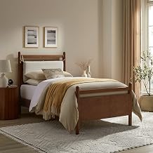 Modway Leni Twin Size Wood Platform Bed Frame in Walnut Heathered Ivory
