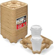 4 Cup Disposable Coffee Tray (75 Count), Commercially Compostable Cup Holder, Durable Drink Carrier for Hot or Cold Drinks, to Go Coffee Cup Holder for Food Delivery Service