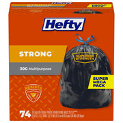 Strong 30 Gallon Trash Bags with Drawstrings by Hefty – 74 Count (Pack of 1), 30.0 gallons, Plastic, Black, Model E85274