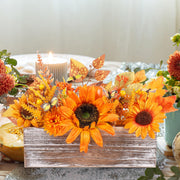 Dlerom Artificial Fall Arrangement, Wooden Crate Centerpiece, Orange