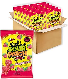 Sour Patch Kids Strawberry Soft & Chewy Gummy Candy, Bulk Candy, 12 Bags