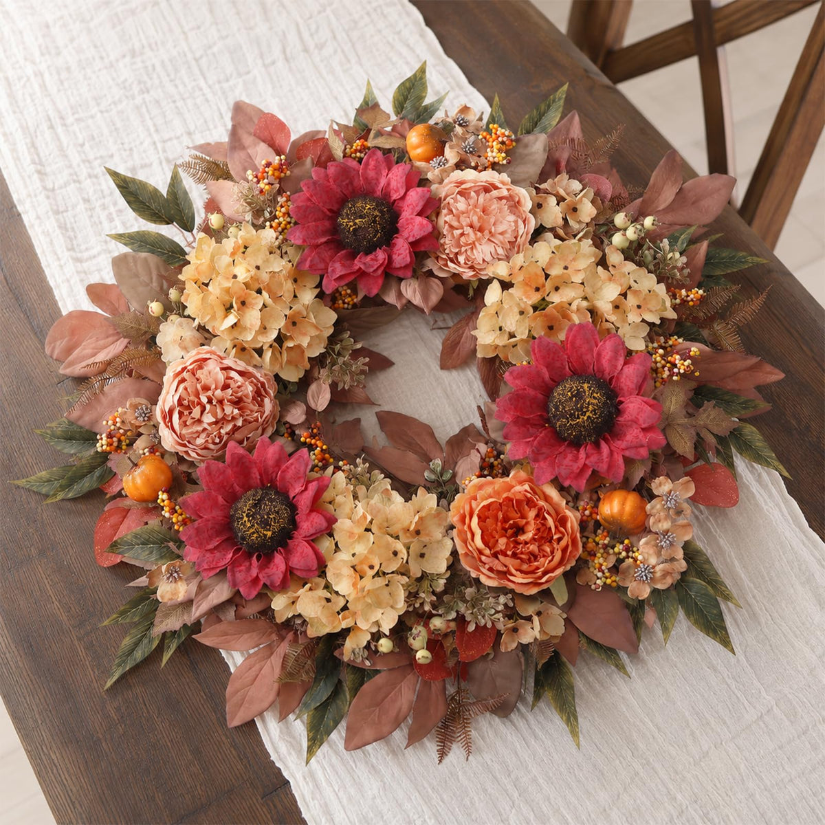Glidlion Artificial Fall Wreath, 24 Inch Diameter, Orange