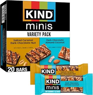 KIND Mini Snack Bars Variety Pack, Gluten Free, Low Sugar, Low Calorie Snacks, Salted Caramel Dark Chocolate Nut, Dark Chocolate Almond Coconut, 20 Count