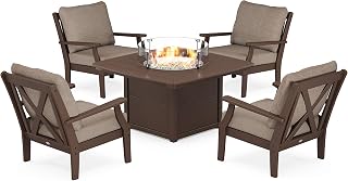 Polywood Braxton Deep Seating Set, Mahogany/Spiced Burlap