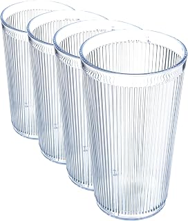 Carlisle FoodService Products Crystalon Stack-All Stackable Tumbler Plastic Tumbler with Ribbed Texture for Restaurants, Catering, Kitchens, Plastic, 21.5 Ounces, Clear (Pack of 4)